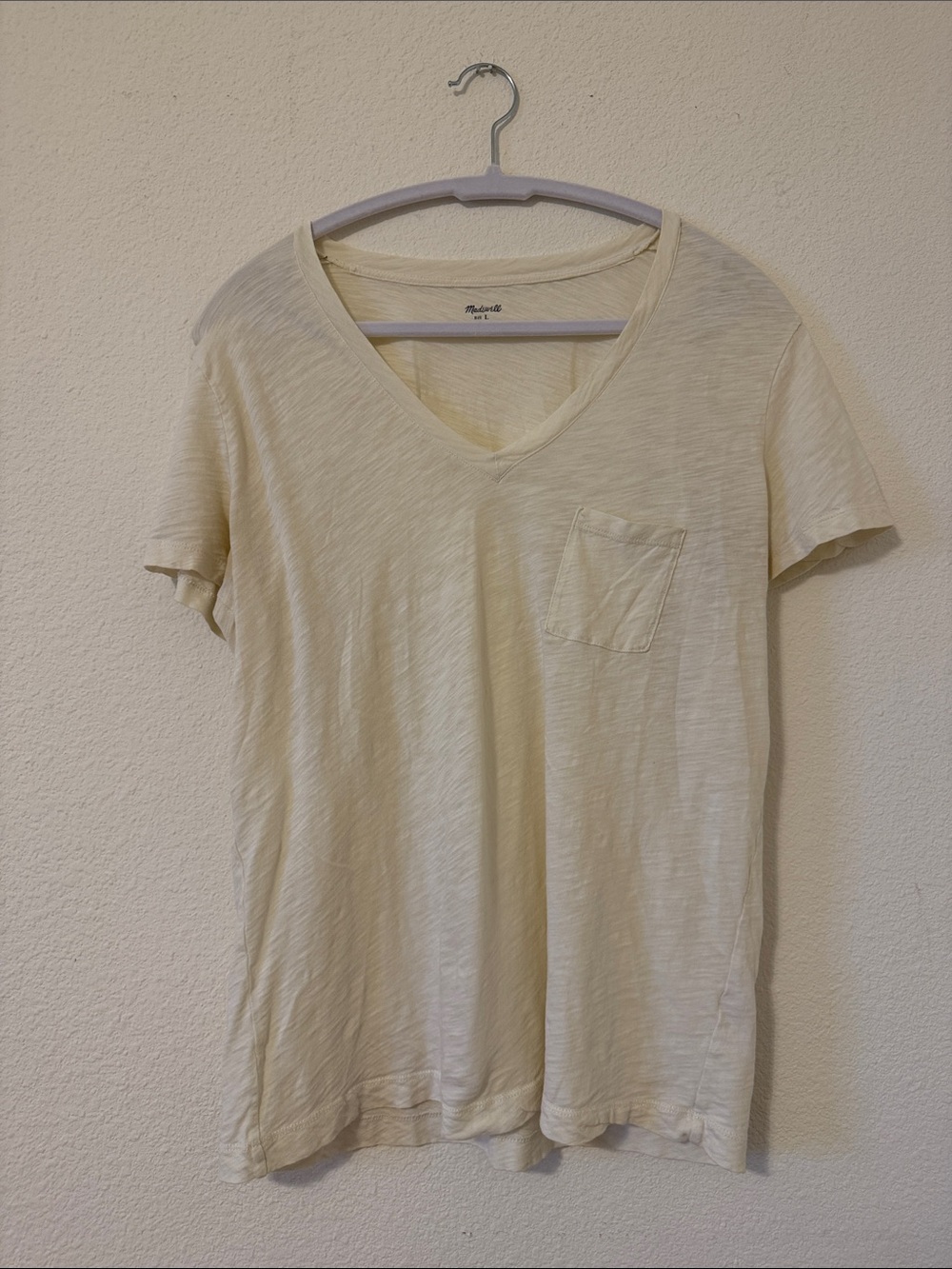 Madewell size large yellow short sleeve v-neck pocket t-shirt